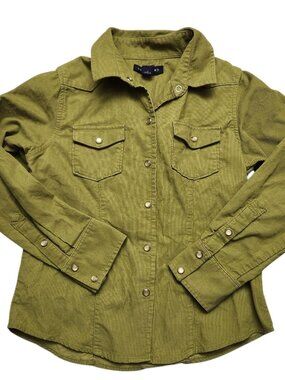 Girls Land's End Peridot Green Corduroy Pearl Snap Up Shirt Size 10